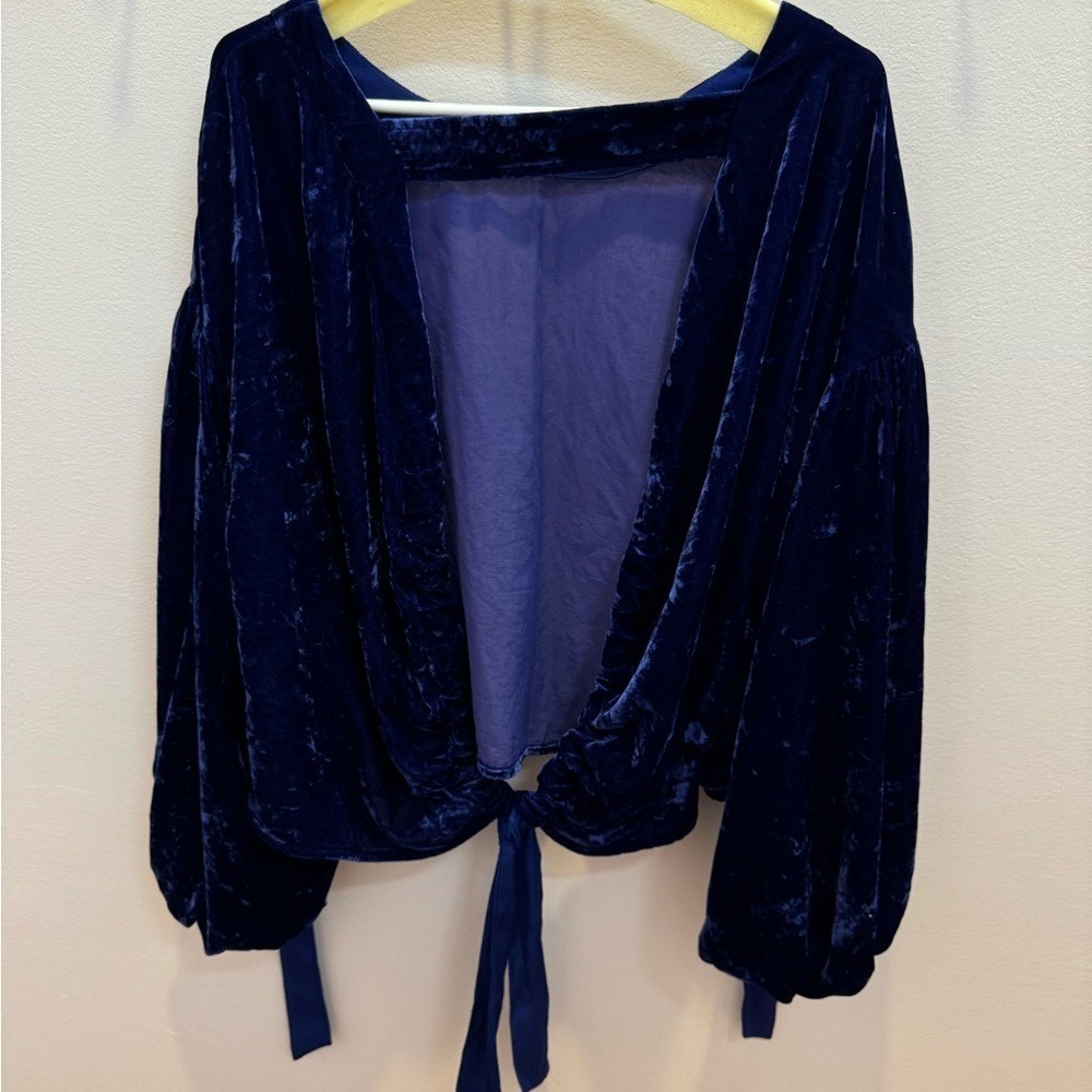 Free People Gimme some lovin Blue Crushed Velvet Women's Top - Picture 4 of 8